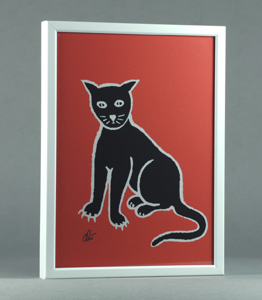 Jacqueline Ditt - Black Cat - Red Font  (Schwarze Katze - Roter Grund)